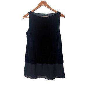 Lauren Ralph Lauren Velvet Sleeveless Chiffon Hem Tank Women’s Sz Small Black